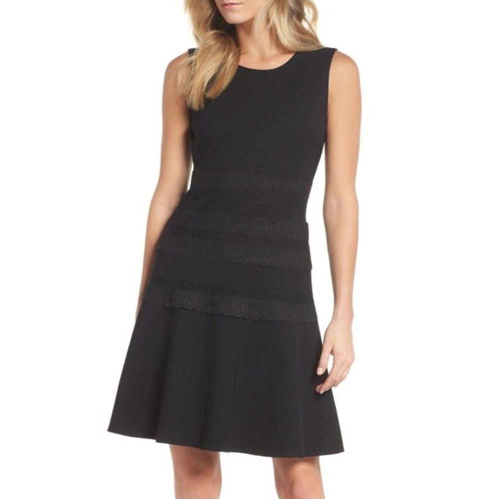 {KOBI HALPERIN} BLACK LOREN DRESS Eyelet Trim Fit & Flare Dress Size 2